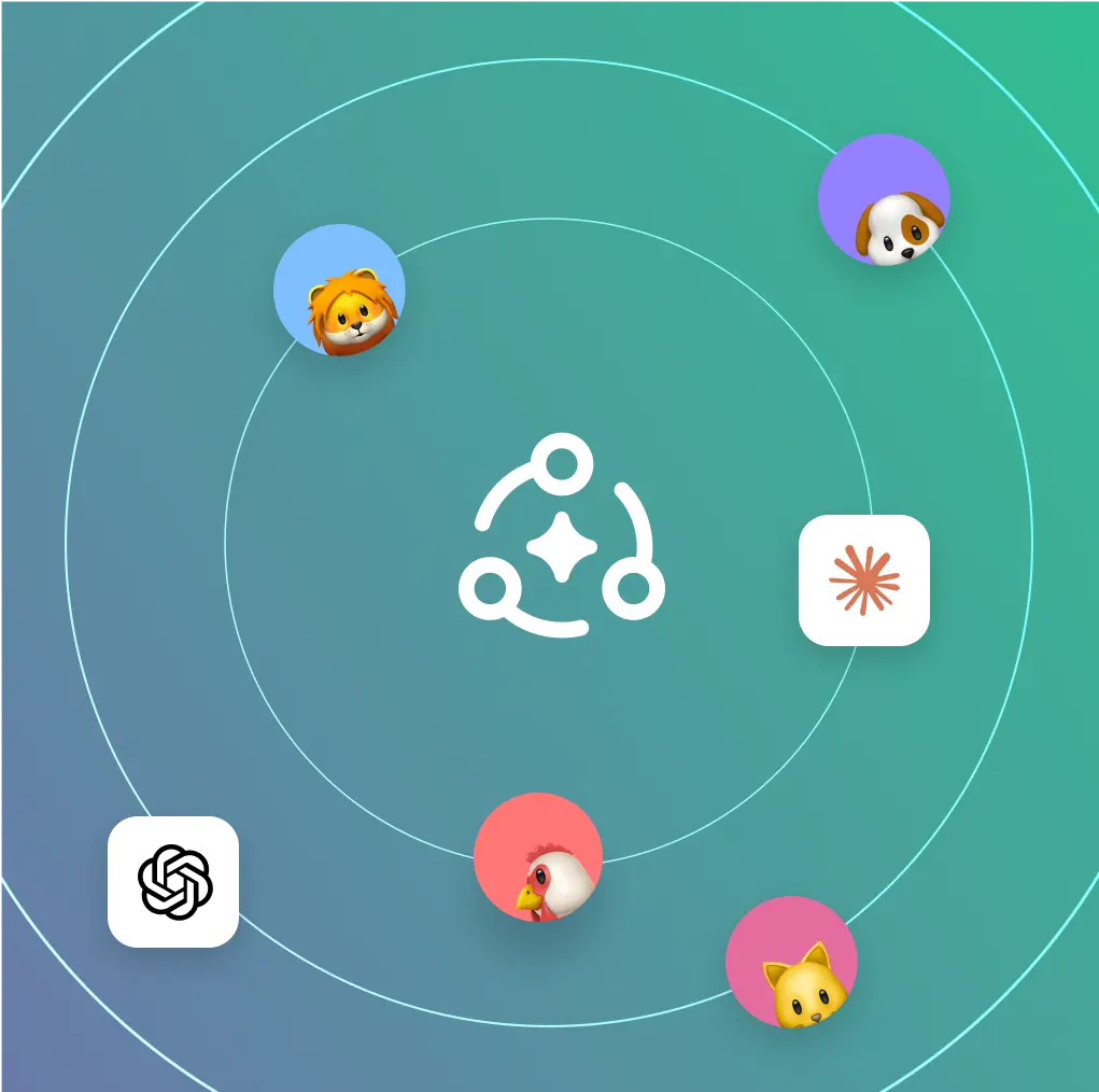 An image showing user avatars and AI models in a circle around each other