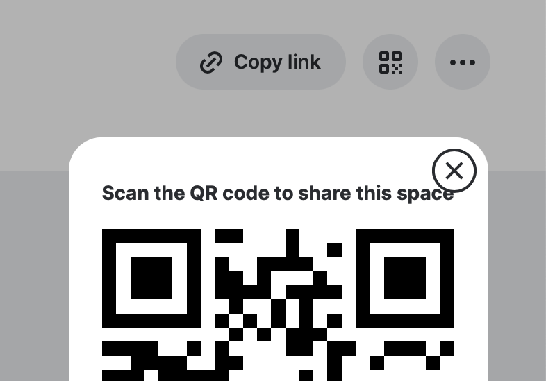 A screenshot of new.space showing the QR code the current space